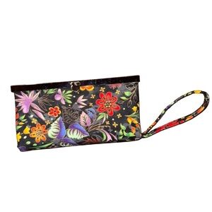 GUC  wristlet wallet Clutch Floral Fabric Wallet In Metal Frame flower style